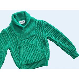 Vintage Kids Toddler Shawl Collar Green Knit Sweater 80s / 90s Sz 4T